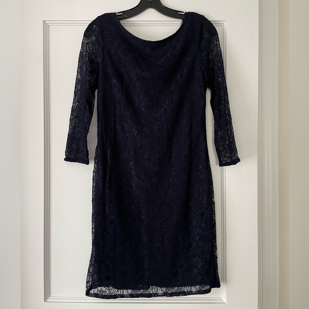 Adrianna Papell Navy Lace Cocktail Dress